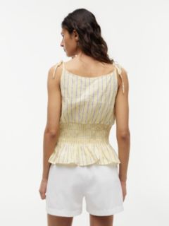 Cotton-Blend Shirred Seersucker Tank Top — Stripe Citronella 4