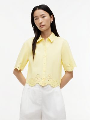 Embroidered Eyelet Poplin Shirt, Citronella