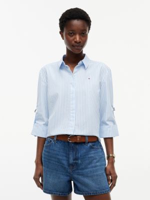 Cropped Poplin Shirt, Banker Stripe