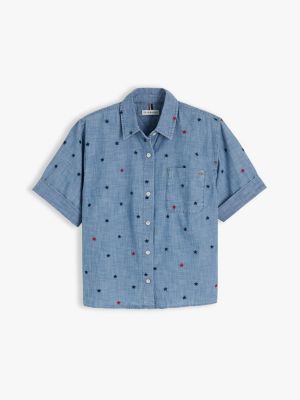 Женские рубашки Tommy Hilfiger Allover Star-Embroidered Chambray Shirt — фото 5