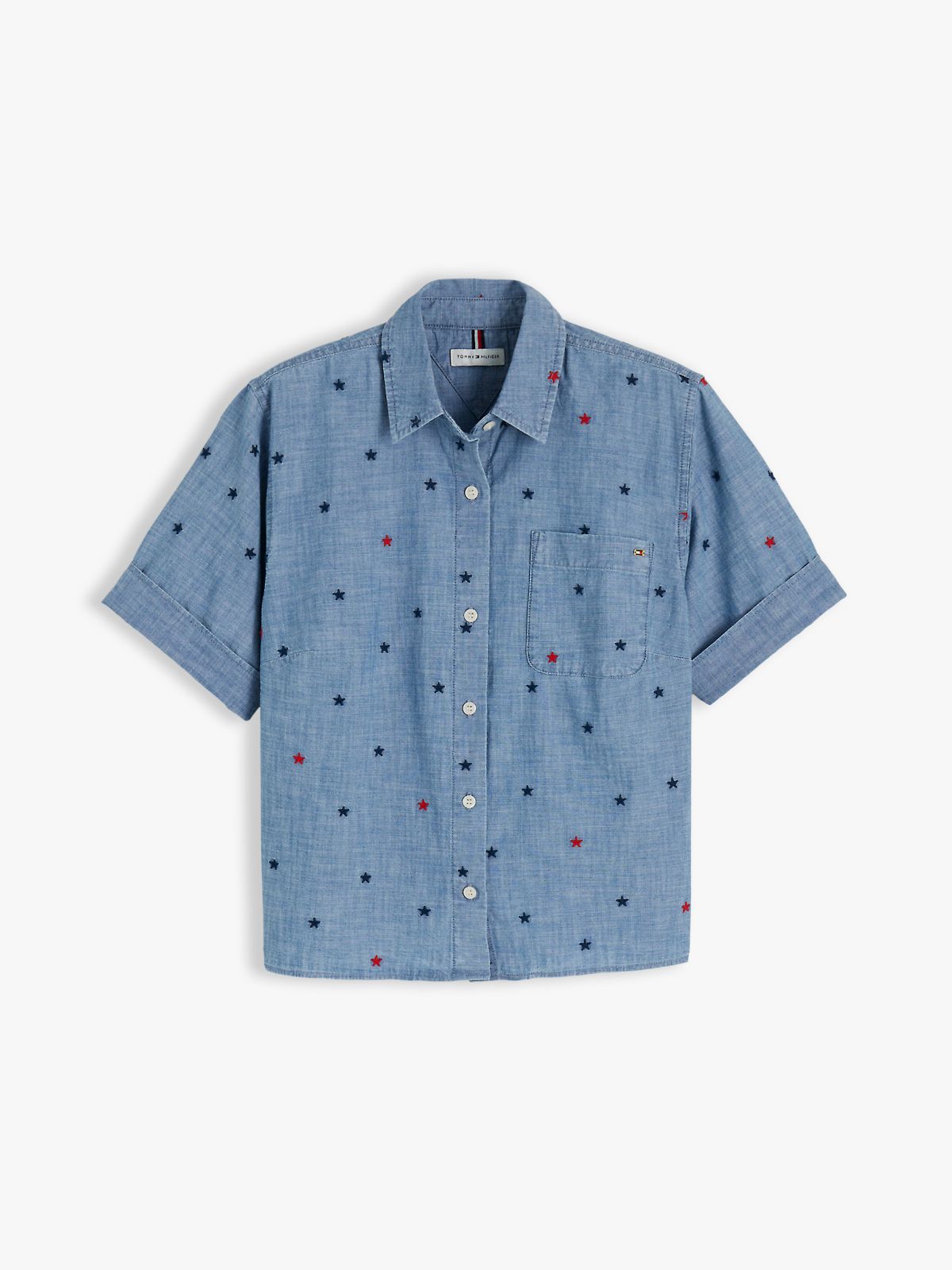 Allover Star-Embroidered Chambray Shirt — Chambray Stars