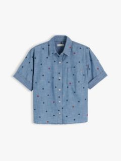 Allover Star-Embroidered Chambray Shirt — Chambray Stars 5