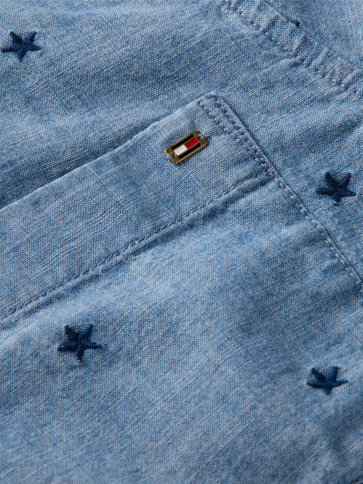 Allover Star-Embroidered Chambray Shirt — Chambray Stars
