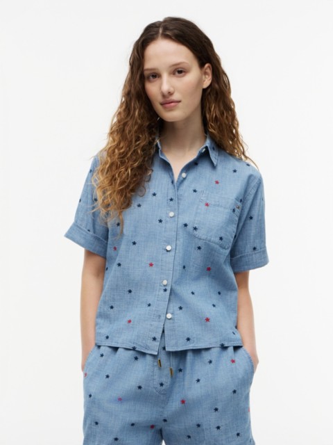 Женские рубашки Tommy Hilfiger Allover Star-Embroidered Chambray Shirt