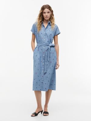 Allover Star Belted Chambray Shirtdress, Chambray Stars