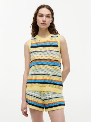Striped Crochet Sweater Vest, Multicolor Stripe Citronella