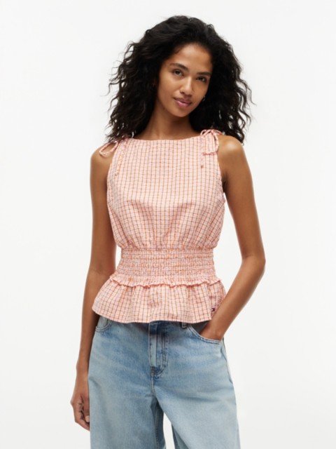 Женские топы Tommy Hilfiger Shirred Gingham Seersucker Tank Top