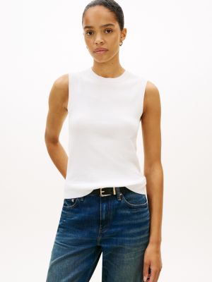 Sleeveless Crewneck Sweater, Ecru