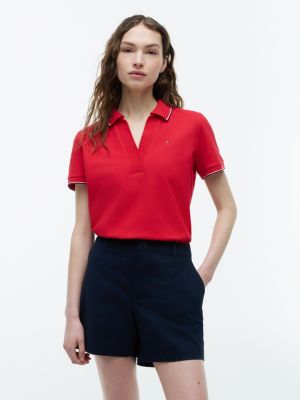 Regular Fit Open Placket Tipped Polo, Primary Red