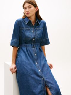 Belted Denim Midi Dress — Washed Denim 2