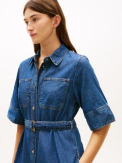 Belted Denim Midi Dress — Washed Denim 3