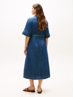 Belted Denim Midi Dress — Washed Denim 4