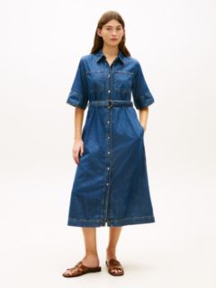 Belted Denim Midi Dress — Washed Denim 1