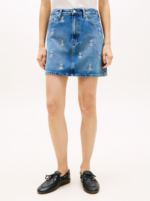 Tommy Hilfiger Allover Crest High-Rise Denim Mini Skirt