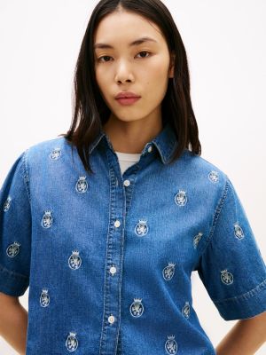 Женские рубашки Tommy Hilfiger Relaxed Fit Allover Crest Denim Shirt — фото 2