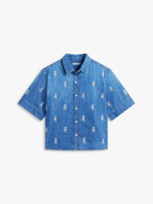 Женские рубашки Tommy Hilfiger Relaxed Fit Allover Crest Denim Shirt — фото 5