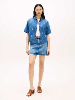 Женские рубашки Tommy Hilfiger Relaxed Fit Allover Crest Denim Shirt — фото 3