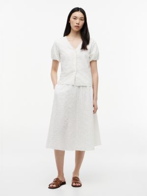 Embroidered Eyelet Midi Skirt, Ecru
