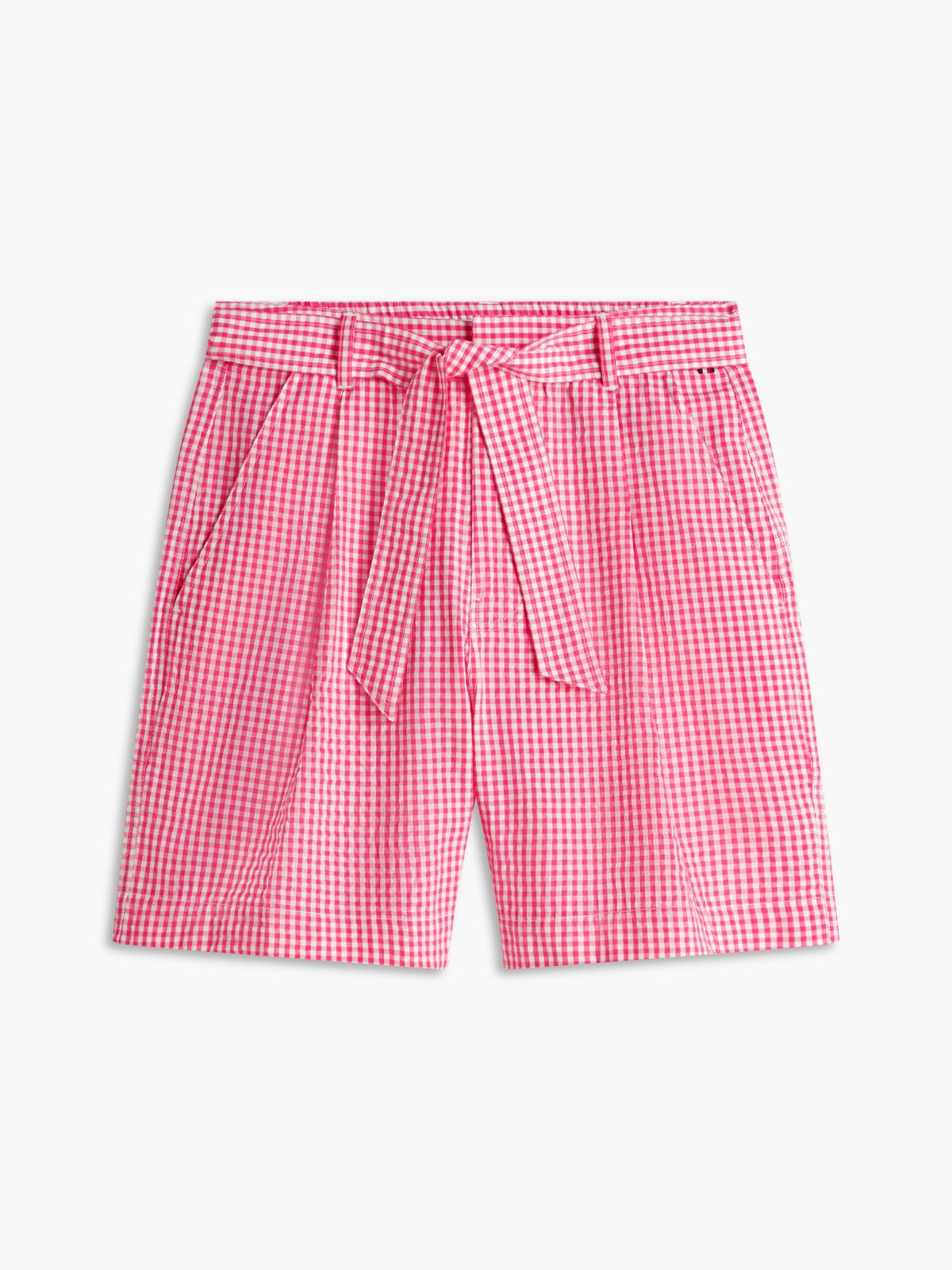 Belted Gingham Seersucker Short — Pink Perfection / Ecru Gingham