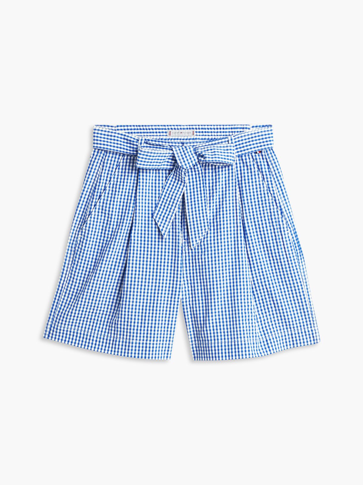 Belted Gingham Seersucker Short — Blue Orbit / Ecru Gingham