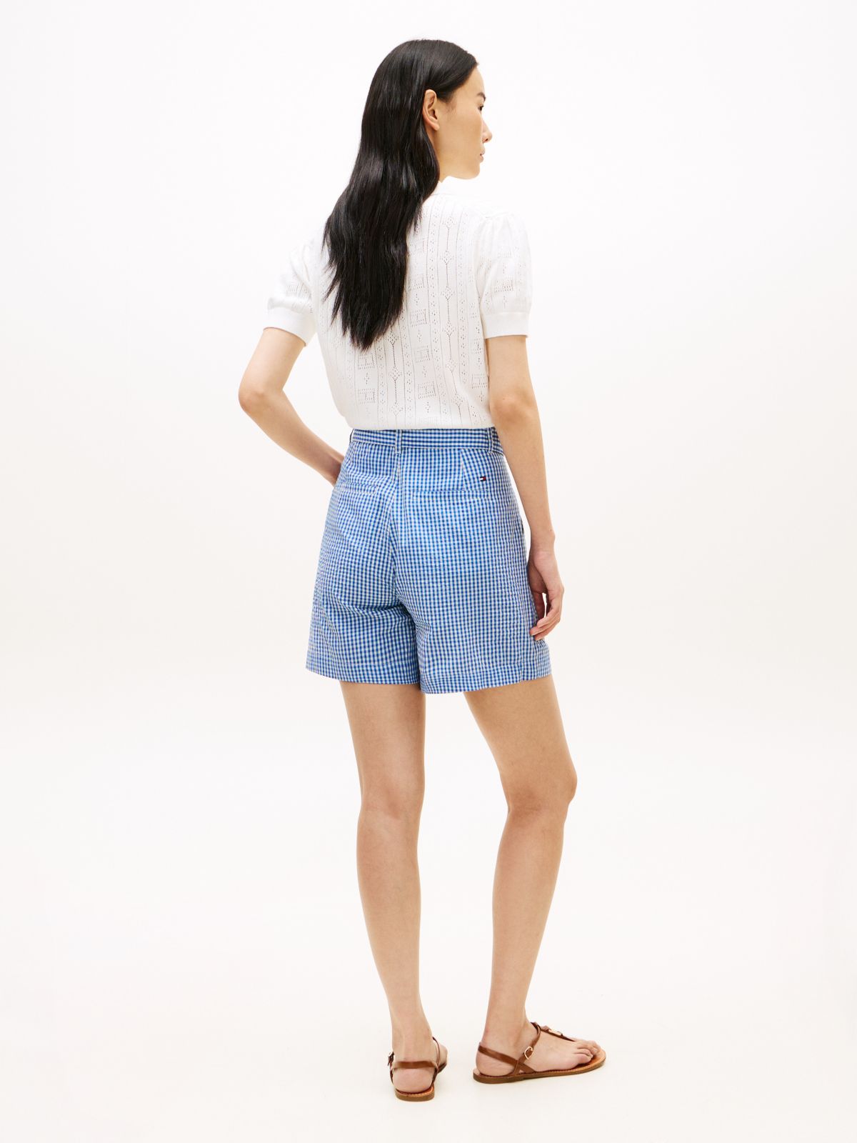 Belted Gingham Seersucker Short — Blue Orbit / Ecru Gingham