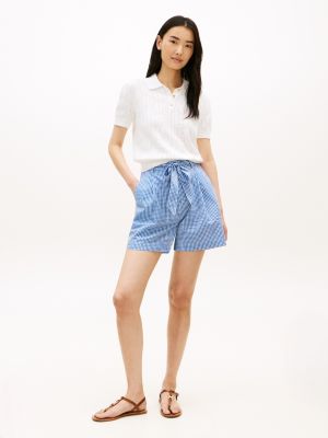 Belted Gingham Seersucker Short, Blue Orbit / Ecru Gingham