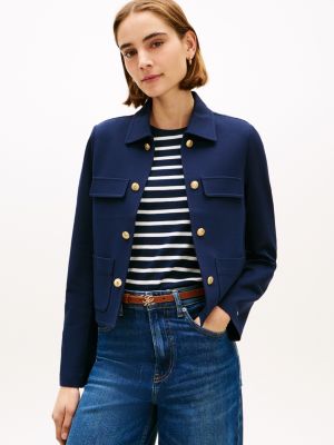 Gold-Button Ponte Multi-Pocket Jacket, Dark Night Navy