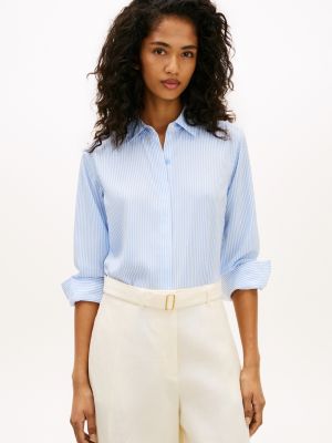 Striped Crepe Shirt, Classic Ithaca Mid Blue