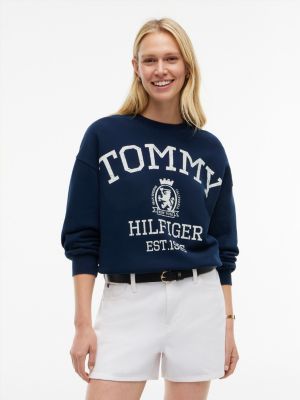 Drawcord Varsity Crest Logo Sweatshirt, Navy