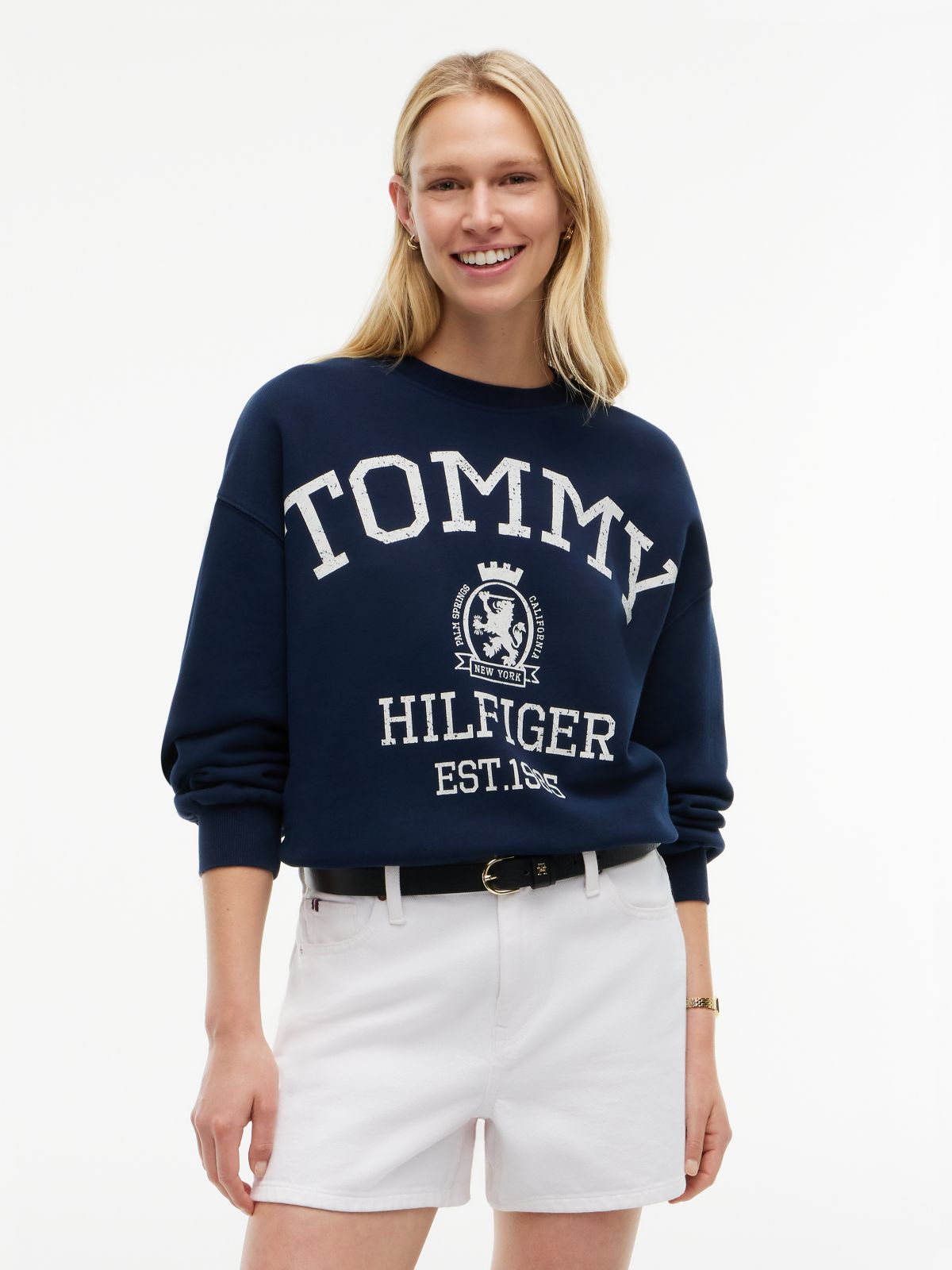 Drawcord Varsity Crest Logo Sweatshirt — Navy