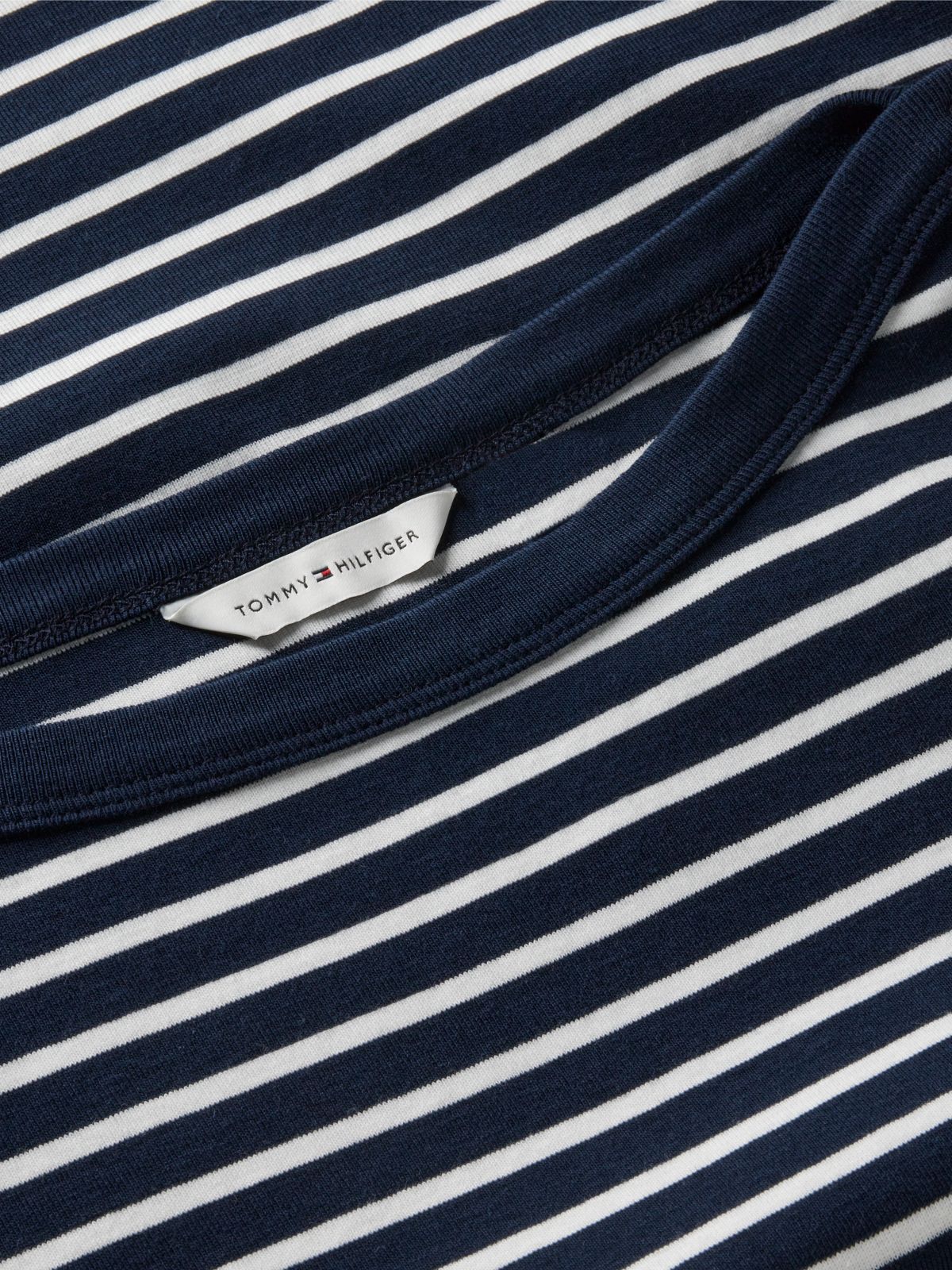 Nautical Gold-Button Boatneck T-Shirt — Calico / Navy Blue Stripe
