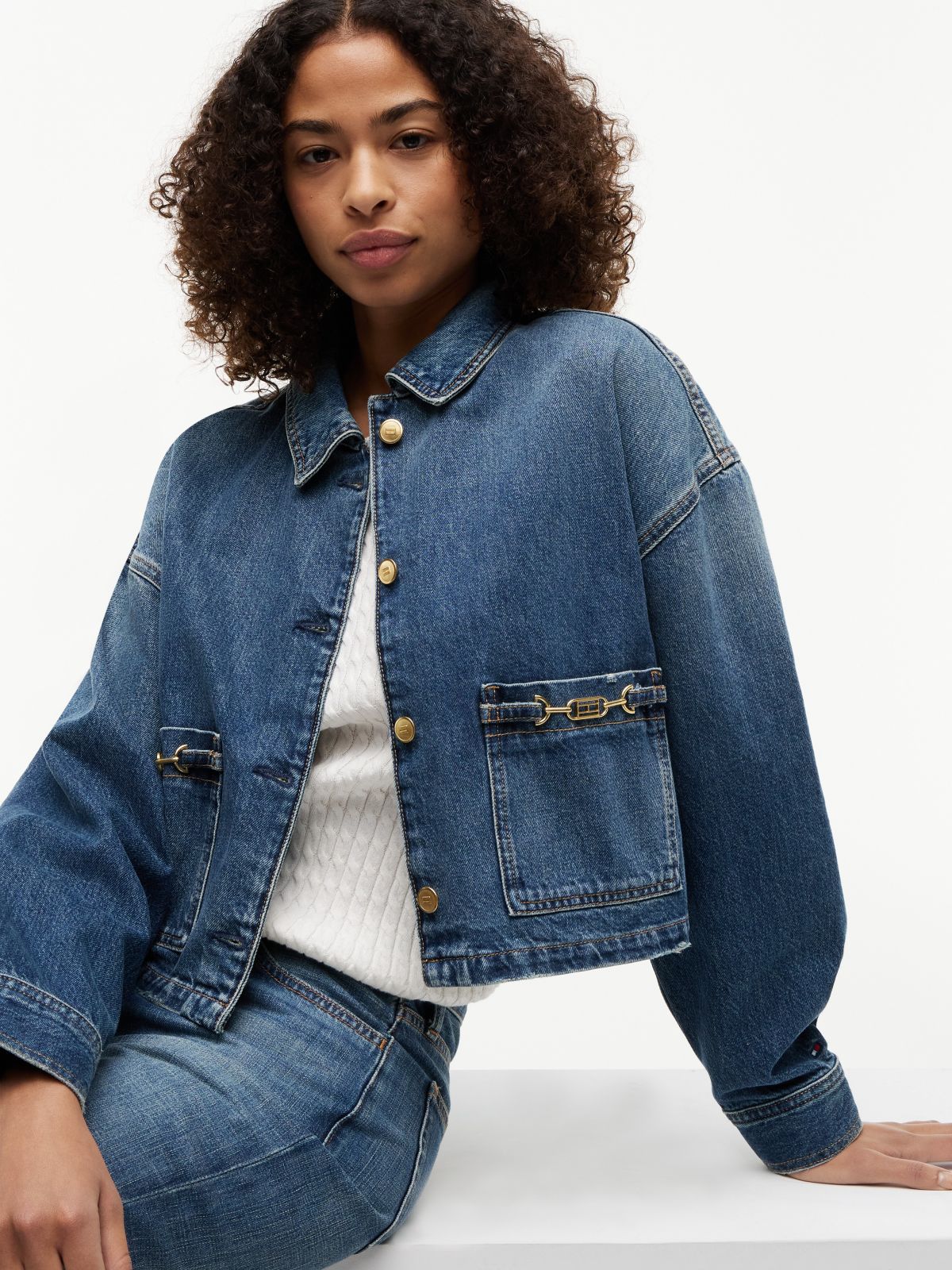 Cropped Denim Jacket — Medium Denim