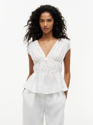 Sleeveless Smocked Top, Ecru