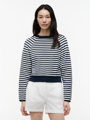 Oversized Fit Striped Raglan Sweater, Navy Blue / Ivory Stripe