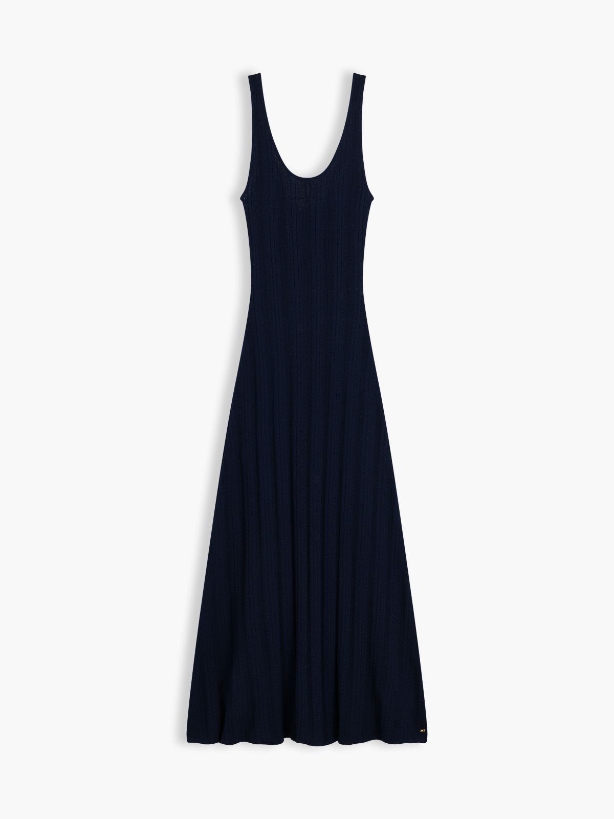 Cable Knit Pointelle Midi Tank Dress — Navy