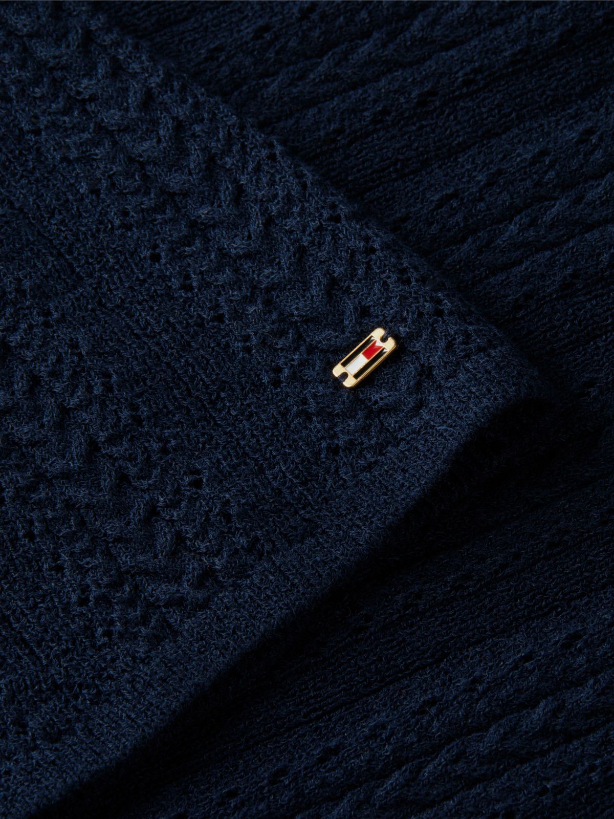Cable Knit Pointelle Midi Tank Dress — Navy