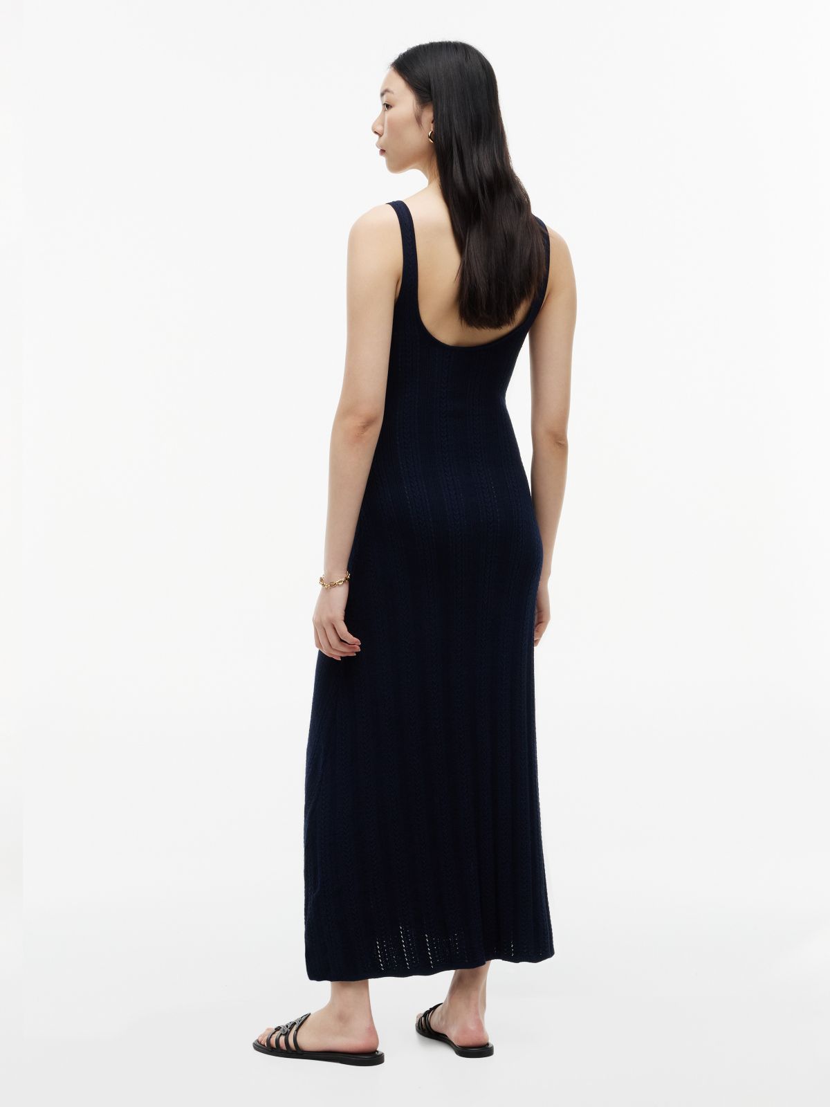 Cable Knit Pointelle Midi Tank Dress — Navy