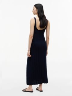 Cable Knit Pointelle Midi Tank Dress — Navy 4