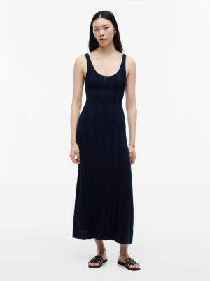 Cable Knit Pointelle Midi Tank Dress, Navy