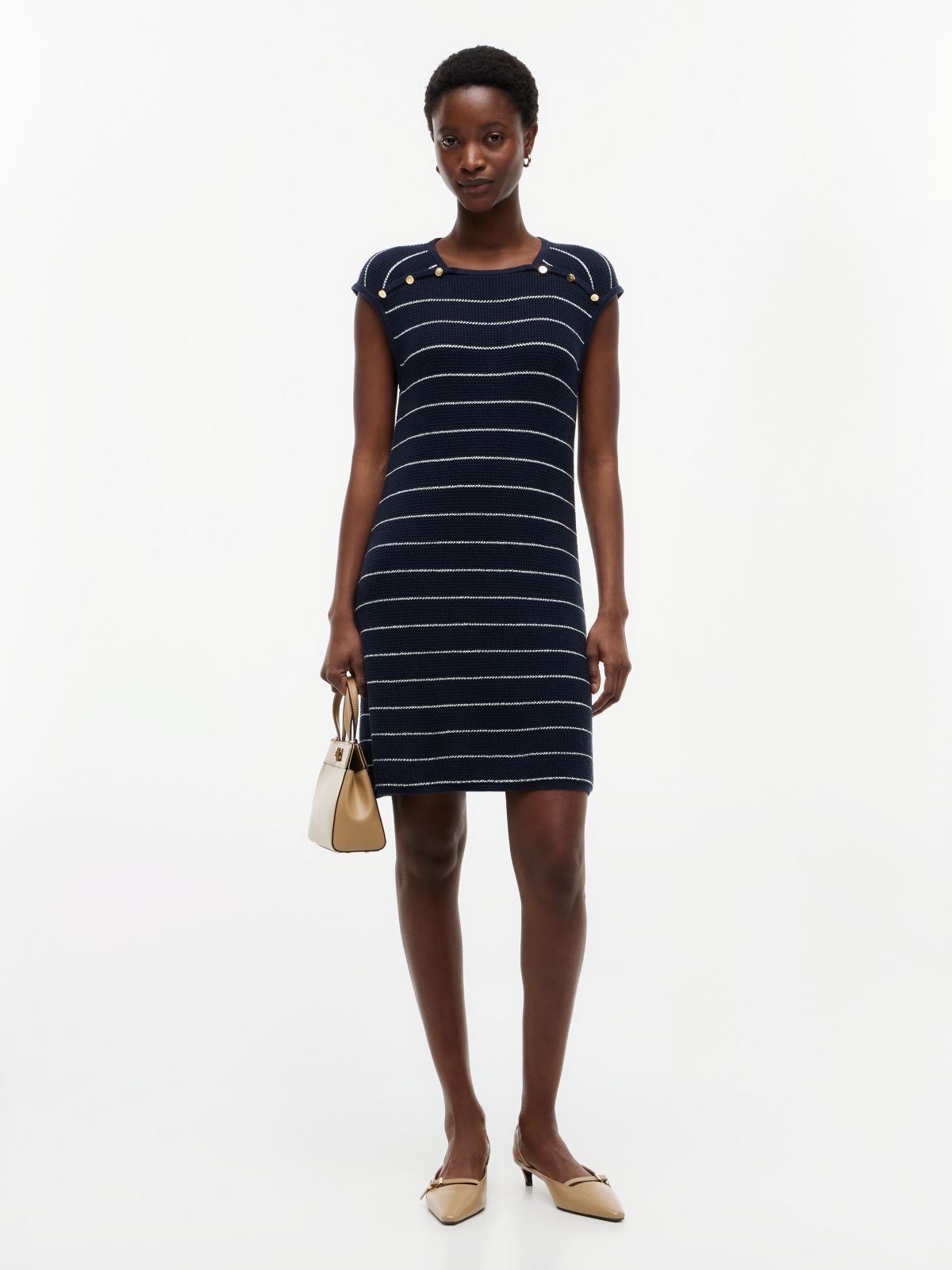 Nautical Knit Mini Dress — Navy Blue / Ivory Stripe