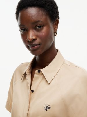 camel utility tie waist shirt dress Cato Fashions