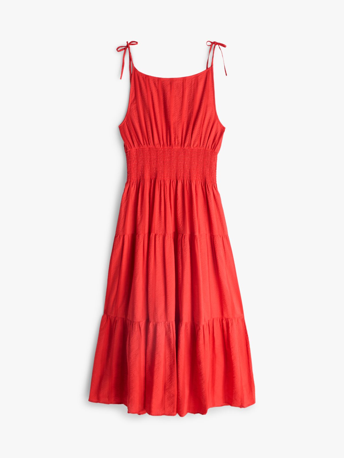 Tiered Seersucker Midi Dress — Fireworks