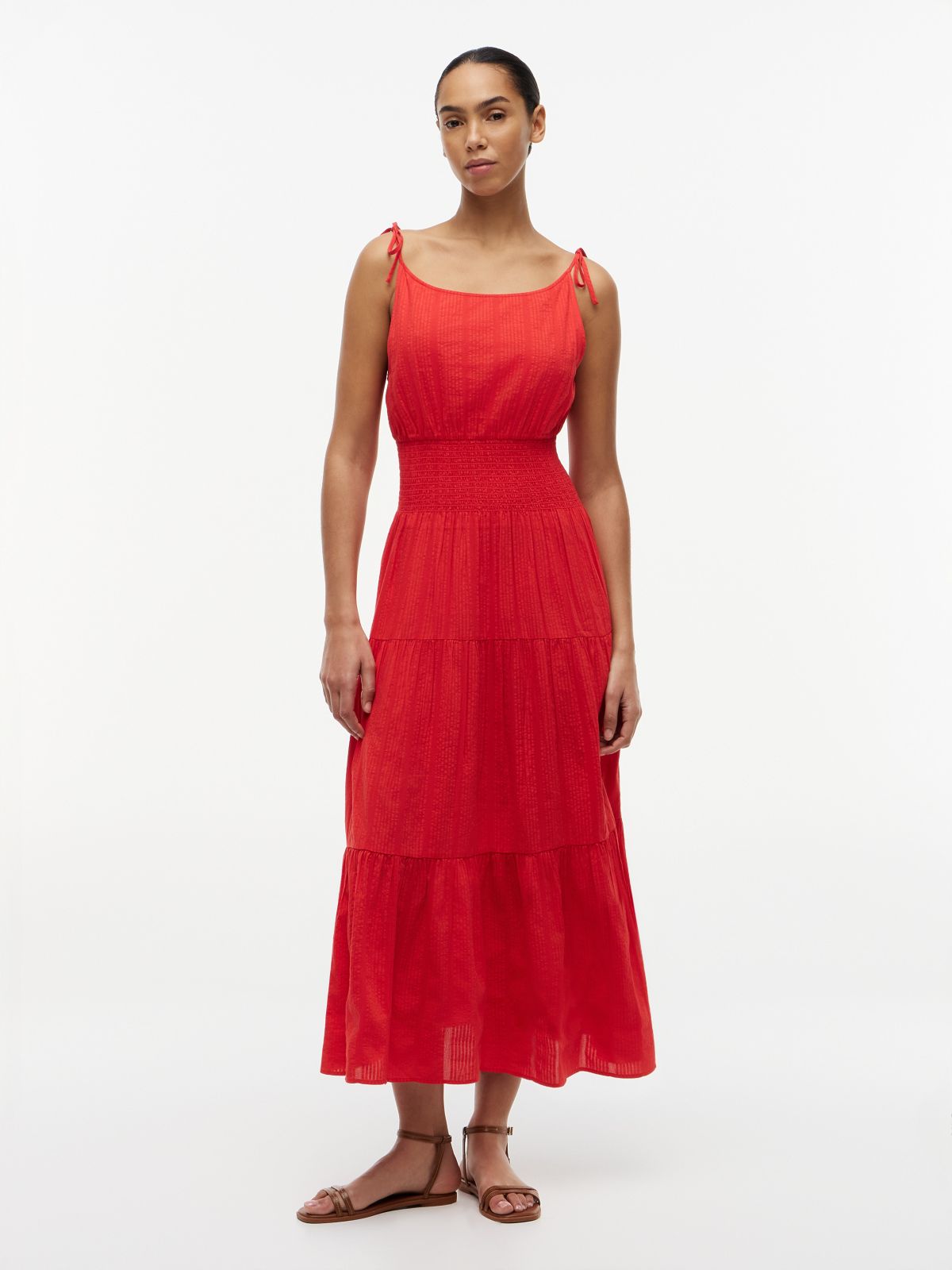 Tiered Seersucker Midi Dress — Fireworks