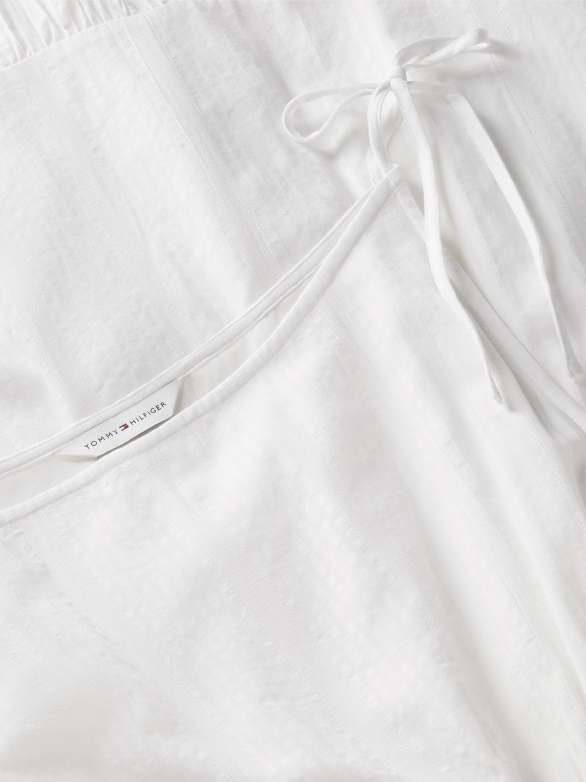 Tiered Seersucker Midi Dress — Ecru