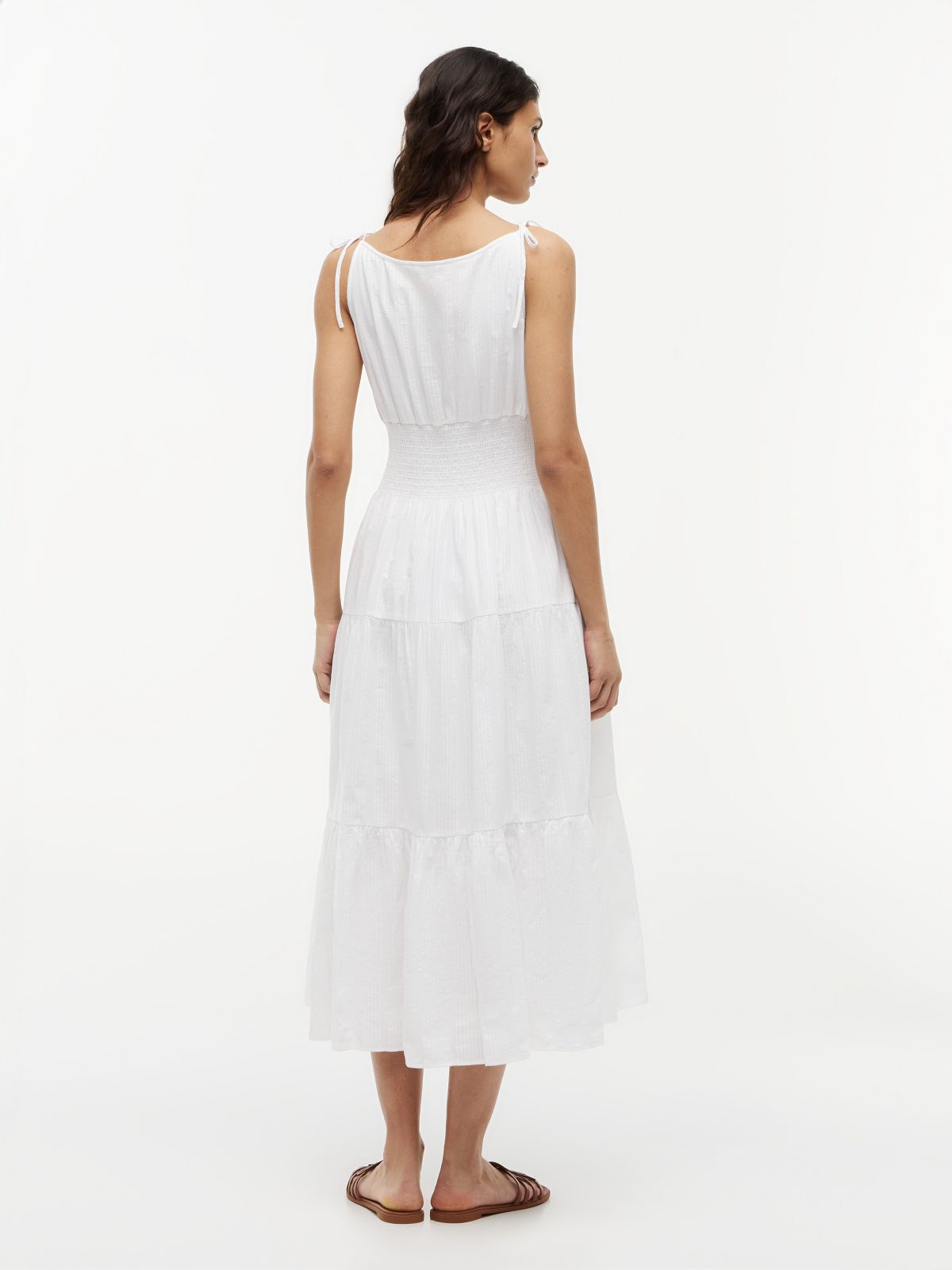 Tiered Seersucker Midi Dress — Ecru