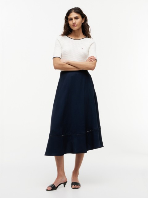 Tommy Hilfiger Flag Logo Trim Midi Skirt