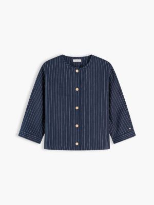 Женские блузки Tommy Hilfiger Gold-Button Striped Linen-Blend Blouse — фото 5
