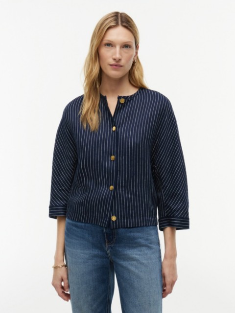 Женские блузки Tommy Hilfiger Gold-Button Striped Linen-Blend Blouse