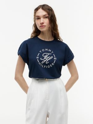 Nautical Script Monogram Cuffed T-Shirt, Navy