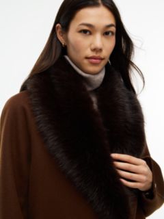 Faux Fur-Trim Wool-Blend Coat — Legacy Brown 2